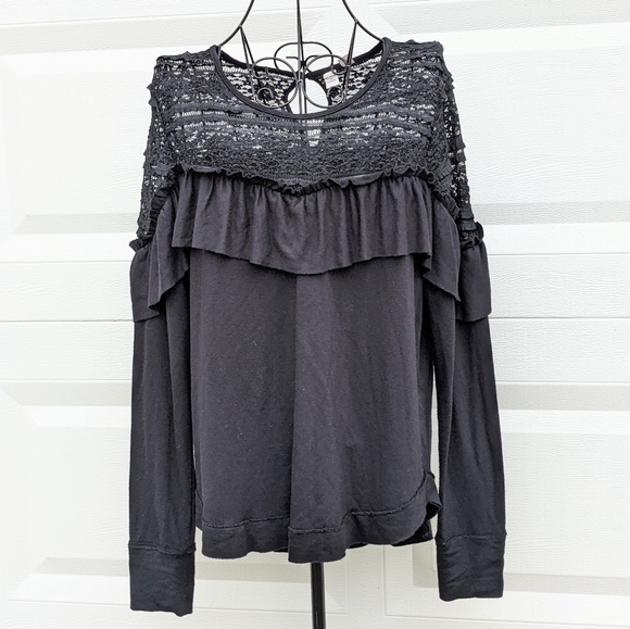 Merlose and Market Bohemian Black Lace Long Sleeve Top Size S - Picture 3 of 6